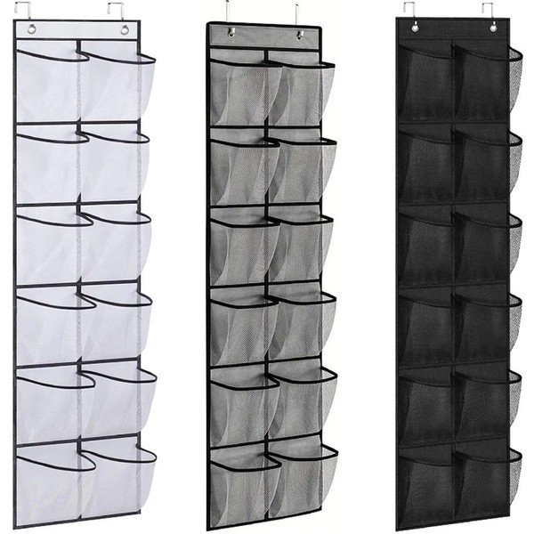12 Pocket Over Door Shoe Organizer Hanging Storage Bag Rack Hooks