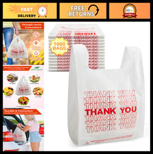 1000 Count White Thank You Bags - 10.5x5.5x17.5in, 14 Mic, Reinforced Handles fo