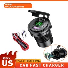 Car Fast Charger Power Socket Outlet LED Voltmeter PD  QC3.0 USB For Cell Phone