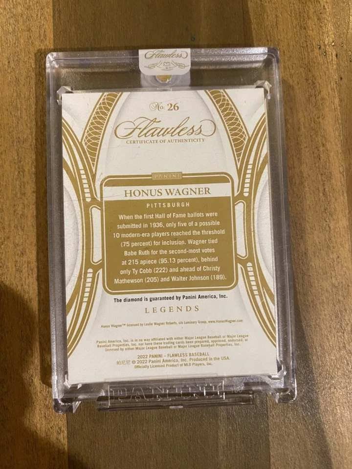 Panini Flawless 2022 - Leyendas Honus Wagner #26 Diamante Amarillo 5/10 Piratas Foto 2 de 2