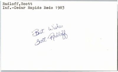 1980's -Scott Radloff- Signed/Autograph/Auto Index Card Cincinnati Reds MLB