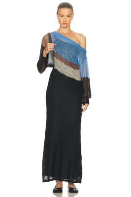 Staud Tessa Dress in Country Blue Multi Maxi Off Shoulder Knit S NWT $450