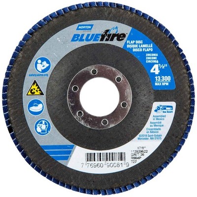 Norton 77696090081 4-1/2x7/8  BlueFire R884P ZA HD Type 27 Flap Discs 36G 10 pk