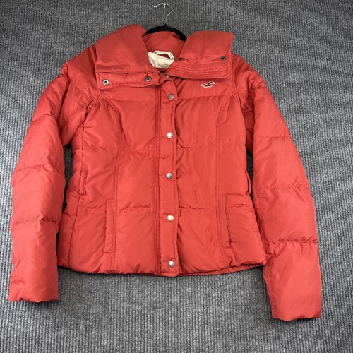 Hollister Red Jacket Puffer Down/Feather Filled Woman’s Med Large Collar No Belt