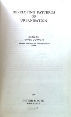 Developing Patterns of Urbanisation; Centre for Environmental Studies; Cowan, Pe