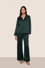 Eberyjey Inez Washable Silk Long PJ Set Color: Pine/Navy Size: Small
