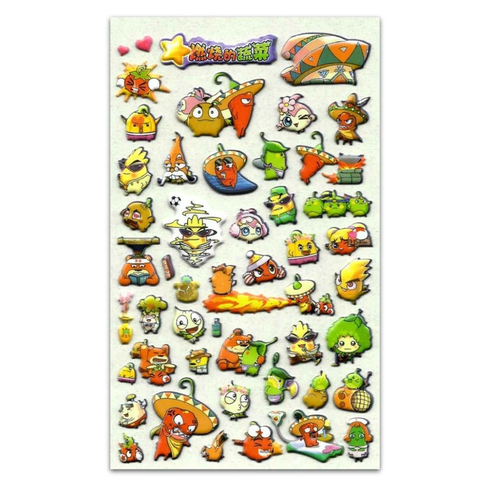 CUTE VEGETABLE FAMILY STICKERS Puffy Raised Sticker Sheet Spicy Latin Peppers - Image 2 of 2