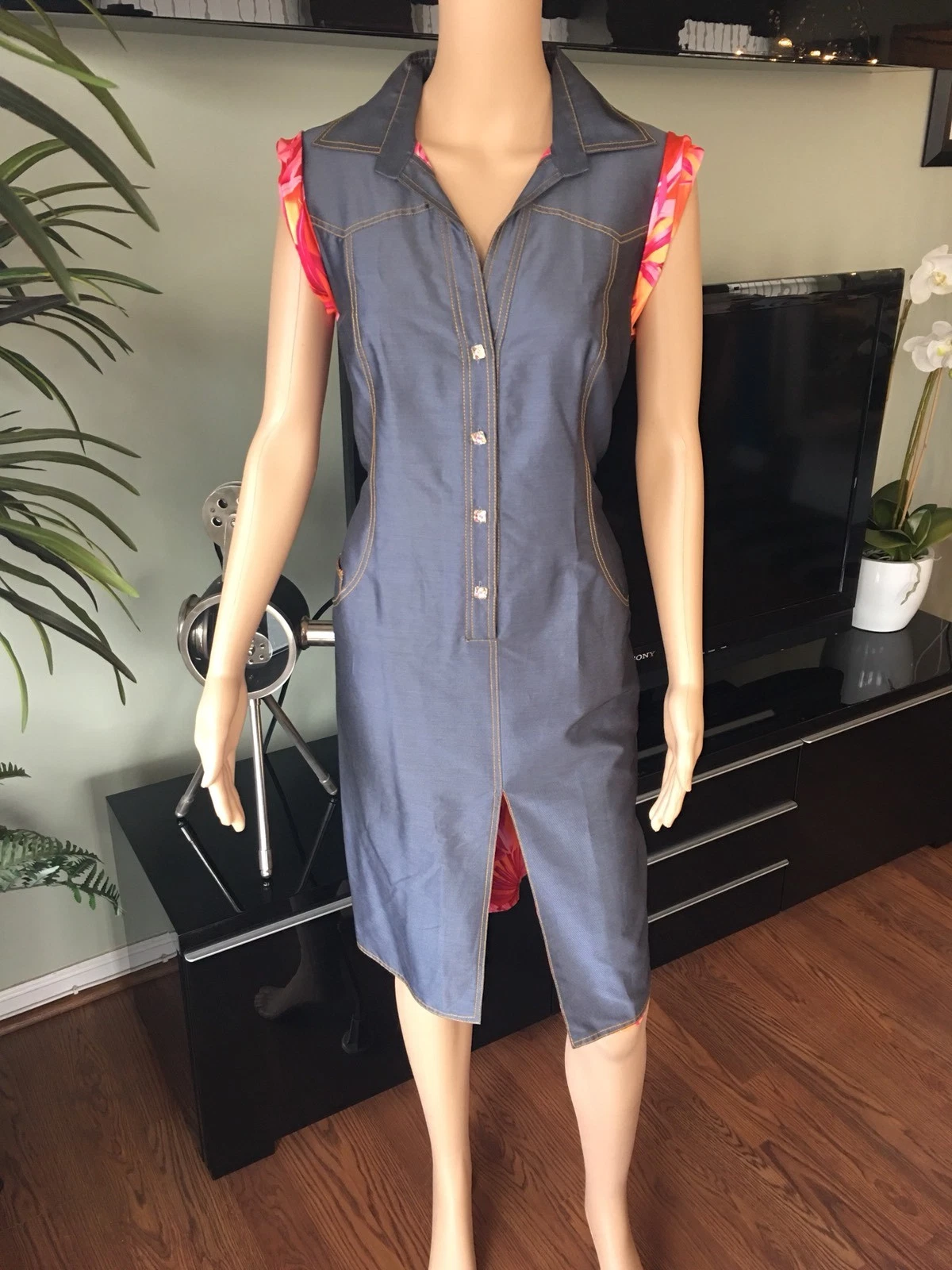 CAMICIA GIANNI VERSACE VINTAGE SS00 RUNWAY SEXY COLOR DENIM ABITO ICONICO!!!!