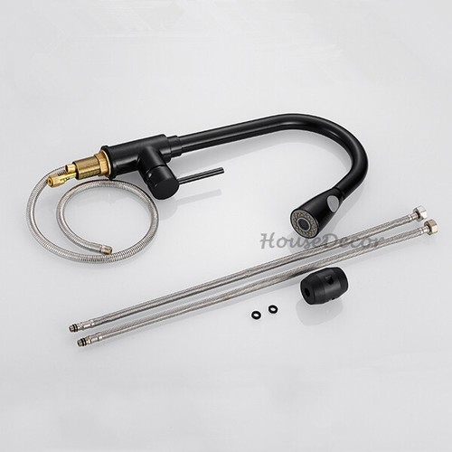 Modern Monobloc Swivel Spout Kitchen Sink Pull Out Sprayer Water Mixer Tap BLACK - Picture 4 of 5