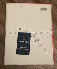 Vivaterra Bambeco 100% Linen Table Runner 16” x 72” White with Coral Stitch NEW