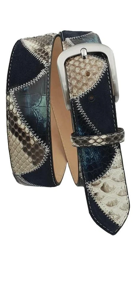 Cintura 4 cm in pelle di Pitone, Pelle scamosciata e pelle Bovina abrasivata - Immagine 2 di 4