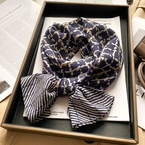 100% Mulberry Silk Long Scarf Women Check Neckerchief Bandana Wrap Tied ...