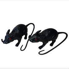 Lifelike 7" Rubber Rats Lot Set of 2 SCARY Black Red Eyes Squeak Squeaky