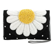 Mary Frances Oopsy Daisy Special Beaded Bag Crossbody Handbag Black Flower NEW