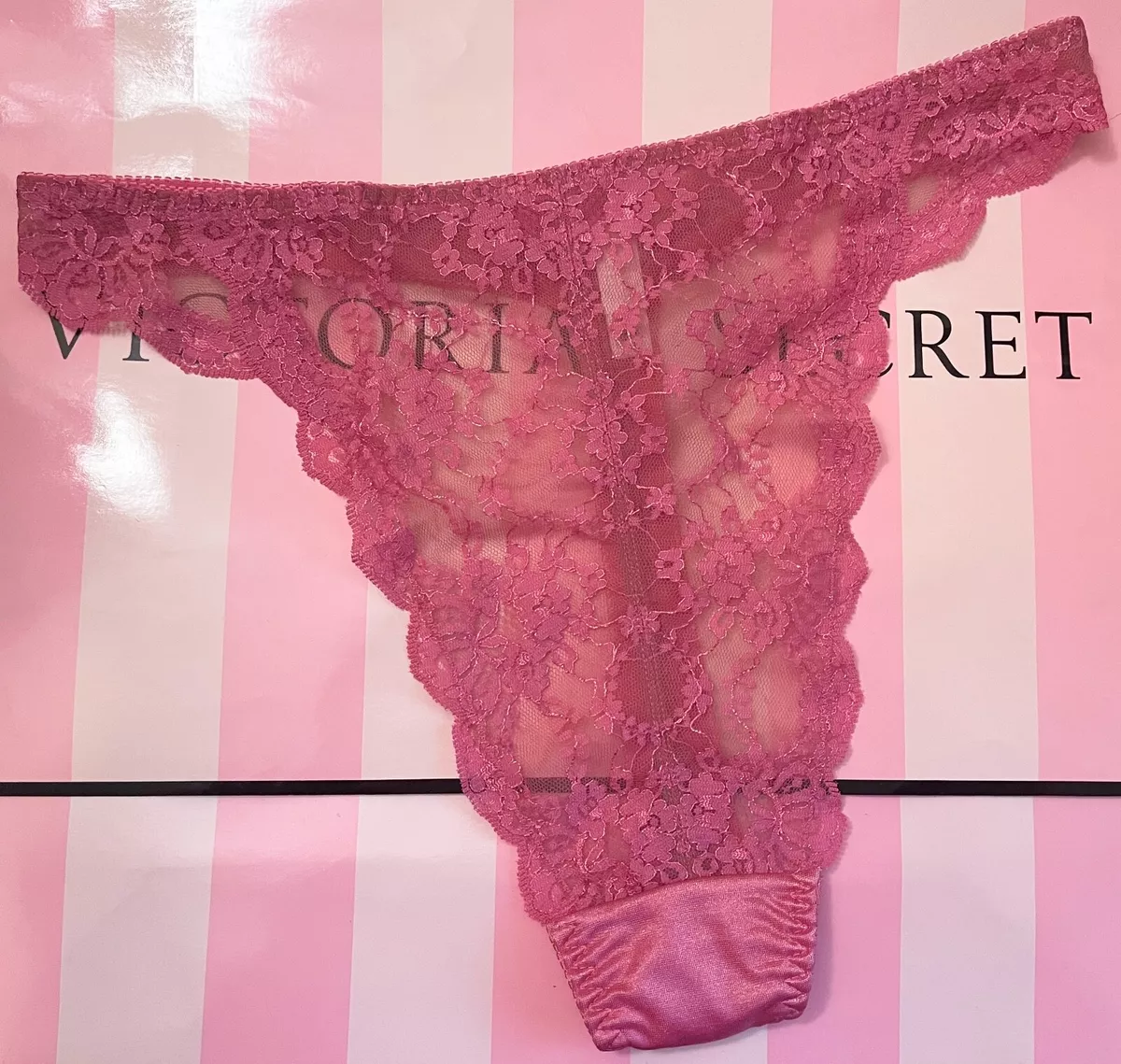 NWOT VICTORIA'S SECRET XL PINK LACE SATIN SMOOTH BACK VINTAGE RARE THONG  PANTIES