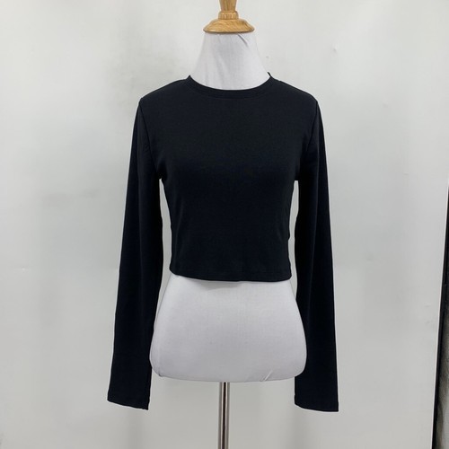 Gap T Shirt Womens S Small Black Cotton Blend Modern Cropped Long Sleeve Crew - Picture 2 of 13