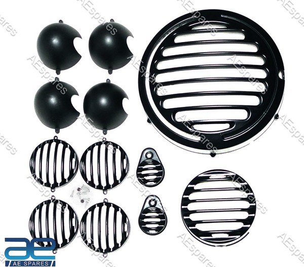 Scheinwerfer Grill Set Schwarz Legierung Metall FüR Royal Enfield Classic Reborn-image