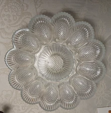 Vintage Deviled Egg plate 11" Crystal Indiana Glass Hobnail Clear Glass Dish