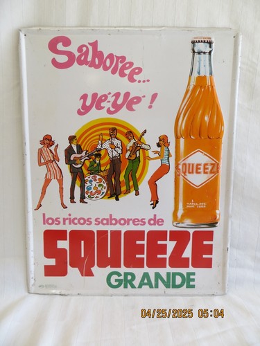 1960 -70's HAPPY SQUEEZE ORANGE TIN HIPPY SIGN