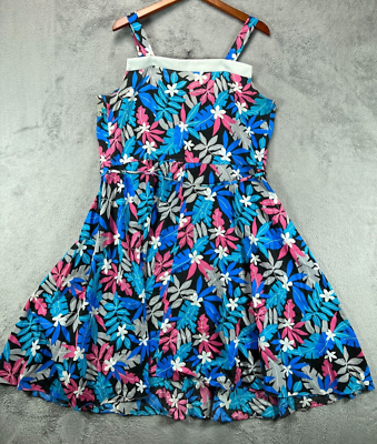 Vintage Womens Dresses 50s Style Midi Hawaiian Blue Floral Sleeveless Large 