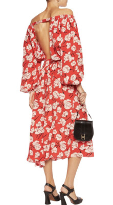ROCHAS Off-the-Shoulder Floral-Print Silk-Clifton  Midi Dress XS/US2/IT38 NWOT