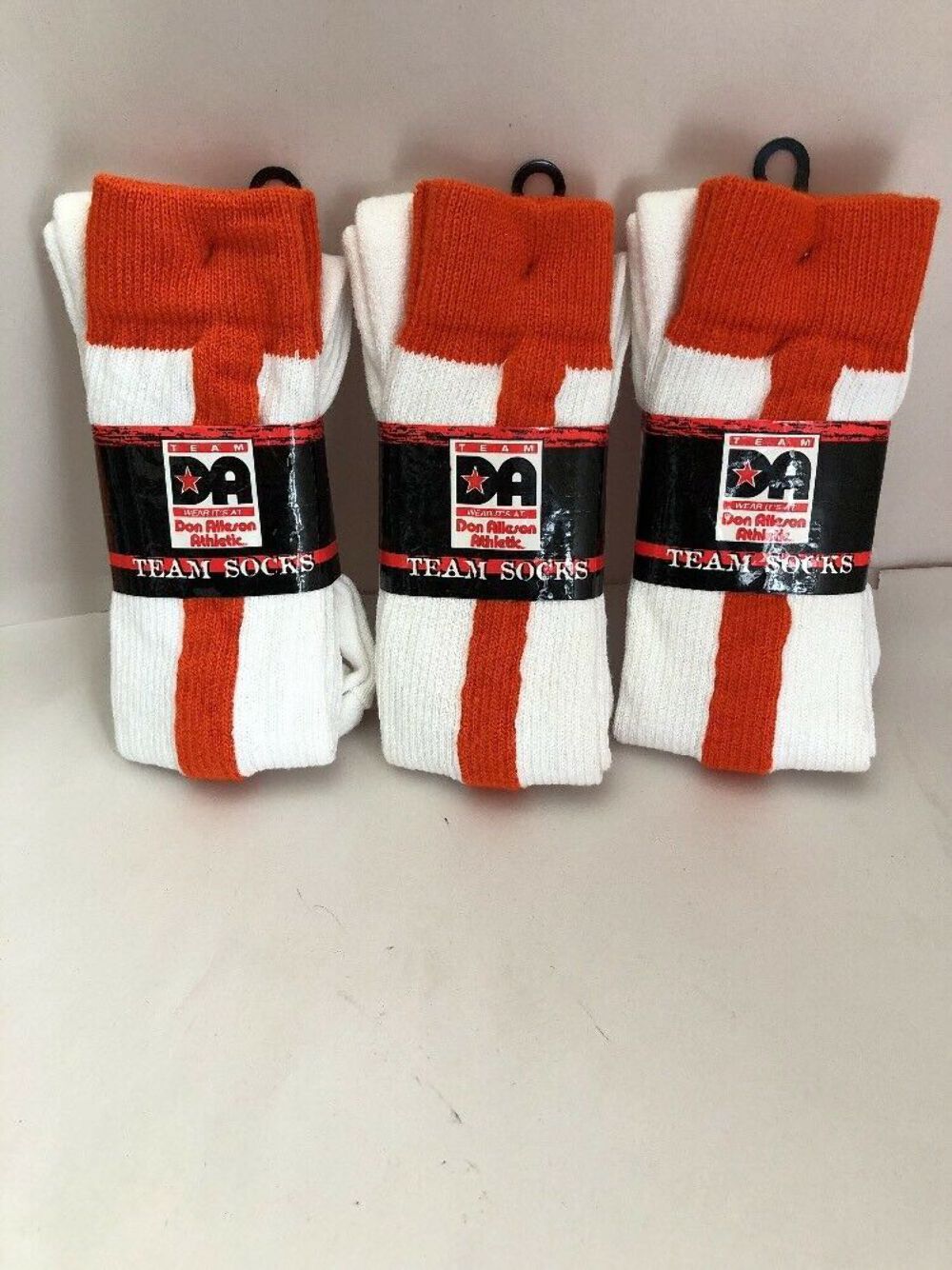 3 Pairs ALLESON ATHLETIC TEAM SOCKS WHITE/ORANGE SZ 1013 Baseball NEW