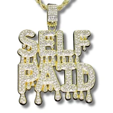 Self Paid Iced Cz Pendant 14k Gold or Silver Plated 24" Necklace Hip Hop Jewelry