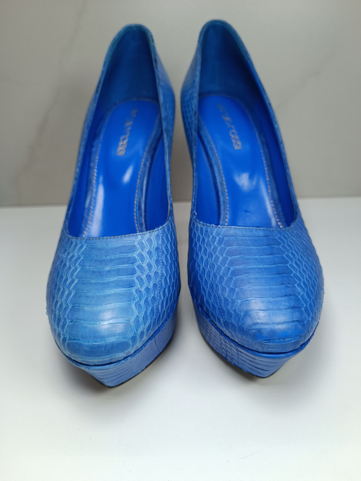 Sergio Rossi Blue Python Round Toe Platform Pumps… - image 23