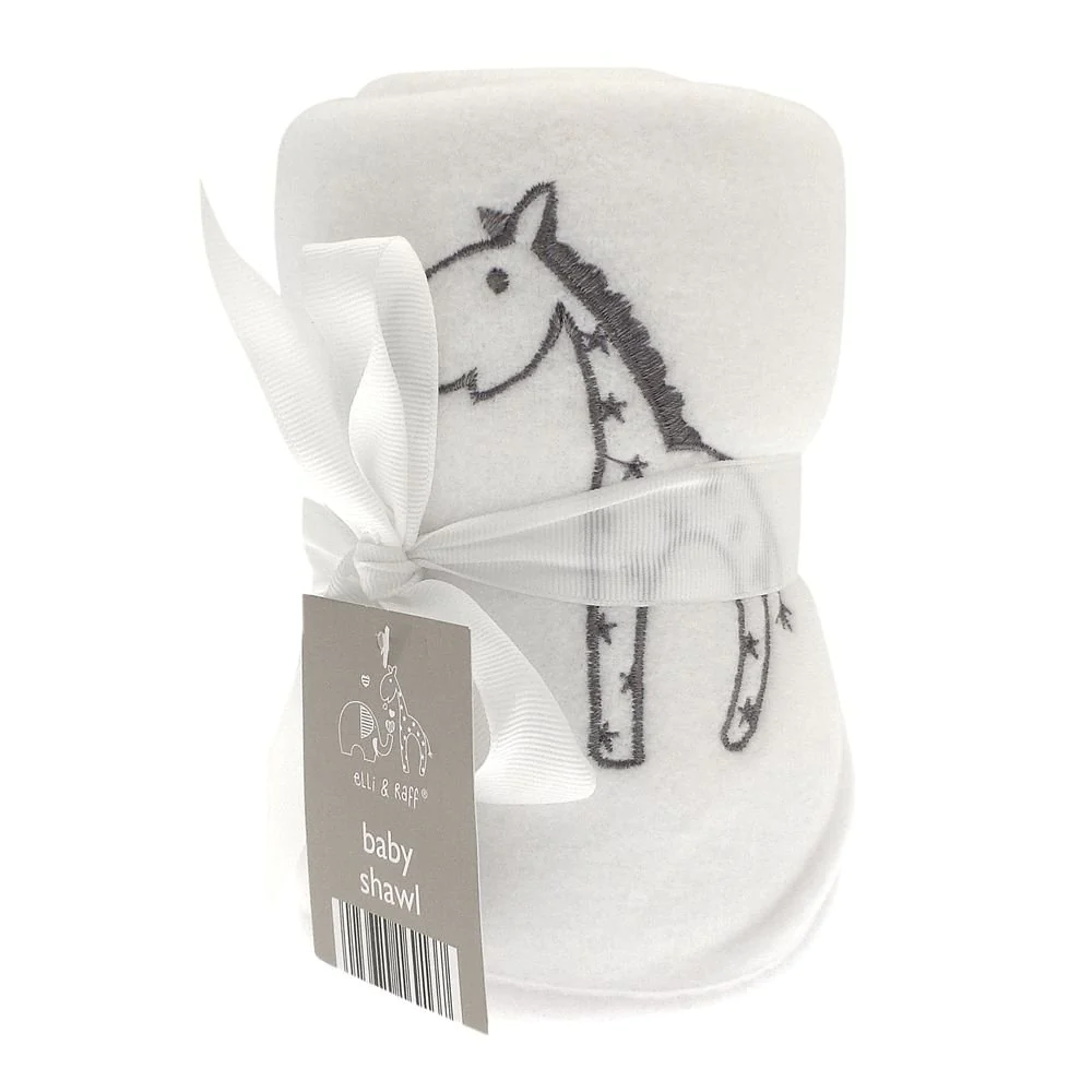 Elli and Raff Embroidered Soft Baby Shawl Blanket - White (83cm x 102cm)