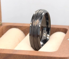 6mm Black Tungsten Stylish Ring Faceted With Grooved Rings Gift For Girlfriend