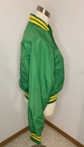 Vtg 1970's Pla-Jac By Dunbrooke Women's Green & Gold Satin Sports Jacket Small - Picture 4 of 5
