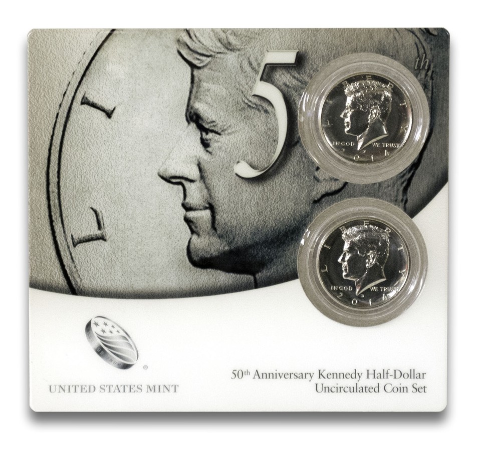 2014 P D 50th Anniversary Kennedy Half Dollar Uncirculated 2 Coin Set ...