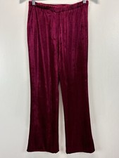 Vtg Unbranded Red Velvet Velour Pants Pull On Elastic Waist 70s Hippie Whimsigot