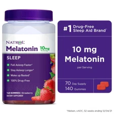 Natrol Melatonin 10Mg, Sleep Support, Strawberry Gummies, 140Ct