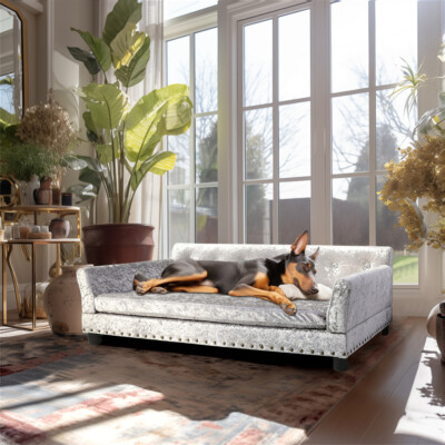Elevated Dog Bed Velvet Joint Support Pet Upholstered Sofa w/ Removable Cushion
