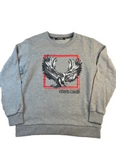 ROBERTO CAVALLI Eagle Crest Graphic Crewneck Grey Mens Size Medium Made in Italy