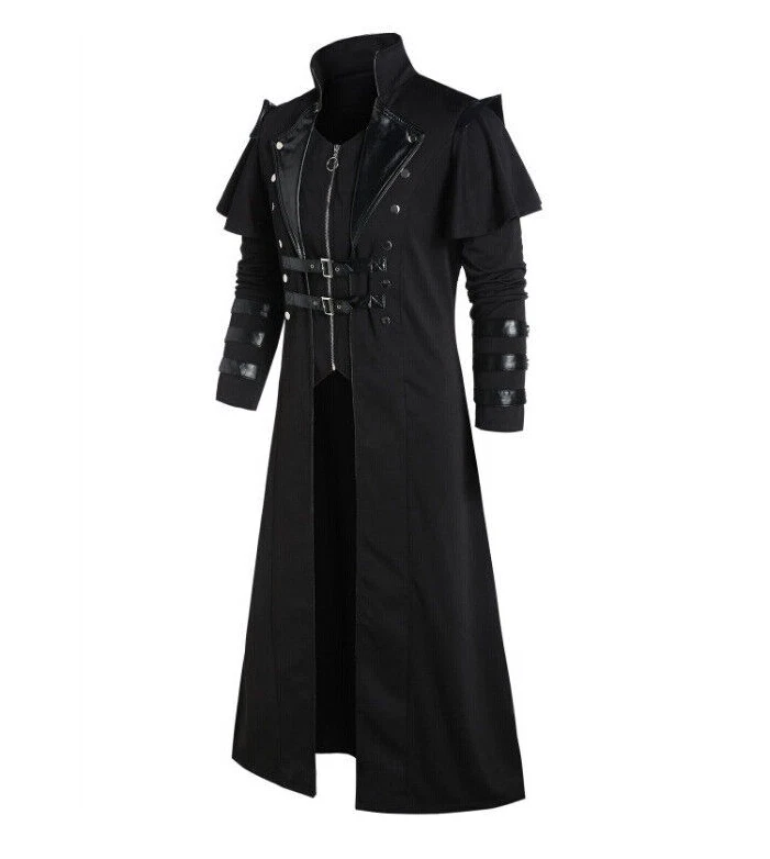 Mens Halloween Medieval Vintage Long Jacket Gothic Steampunk Punk Knight Coat - product detail image 1