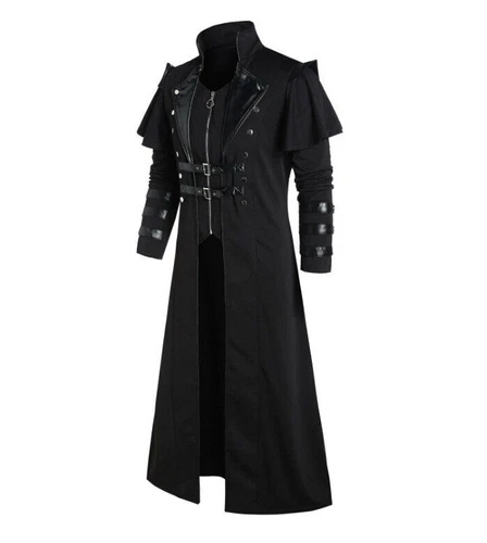 Mens Halloween Medieval Vintage Long Jacket Gothic Steampunk Punk Knight Coat video thumbnail