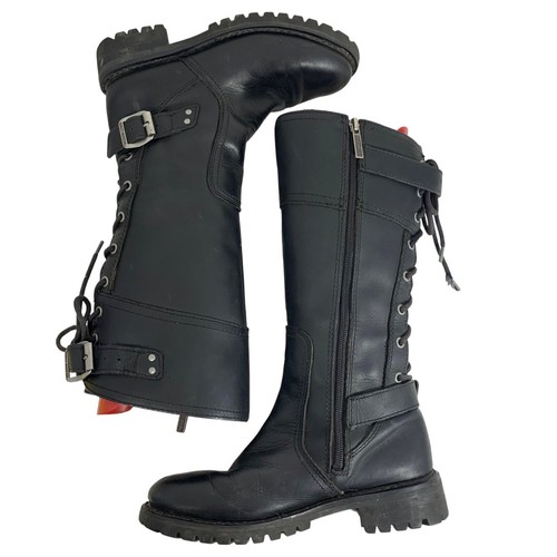 Harley-Davidson Alexa Knee High Black Leather Biker Boots Back Lace SZ 7.5