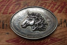 Vintage Sterling Silver Horse Head Western Cowboy Cowgirl Belt Buckle
