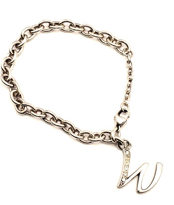 Lenox 925 Sterling Silver Rolo Chain Link Bracelet with - W Charm - Vintage