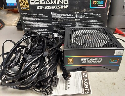 ESGAMING ES-RGB750W 750W RGB 80 PLUS BRONZE PSU POWER SUPPLY - BLACK