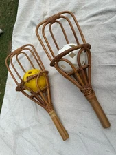 Vintage Takraw Bamboo Wicker Rattan Ball Toss Game Throw Catch Scoops Jai Alai