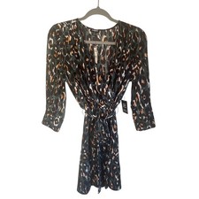 NWT EXPRESS Leopard Print Wrap Midi Dress Green Black Orange Womens XXS