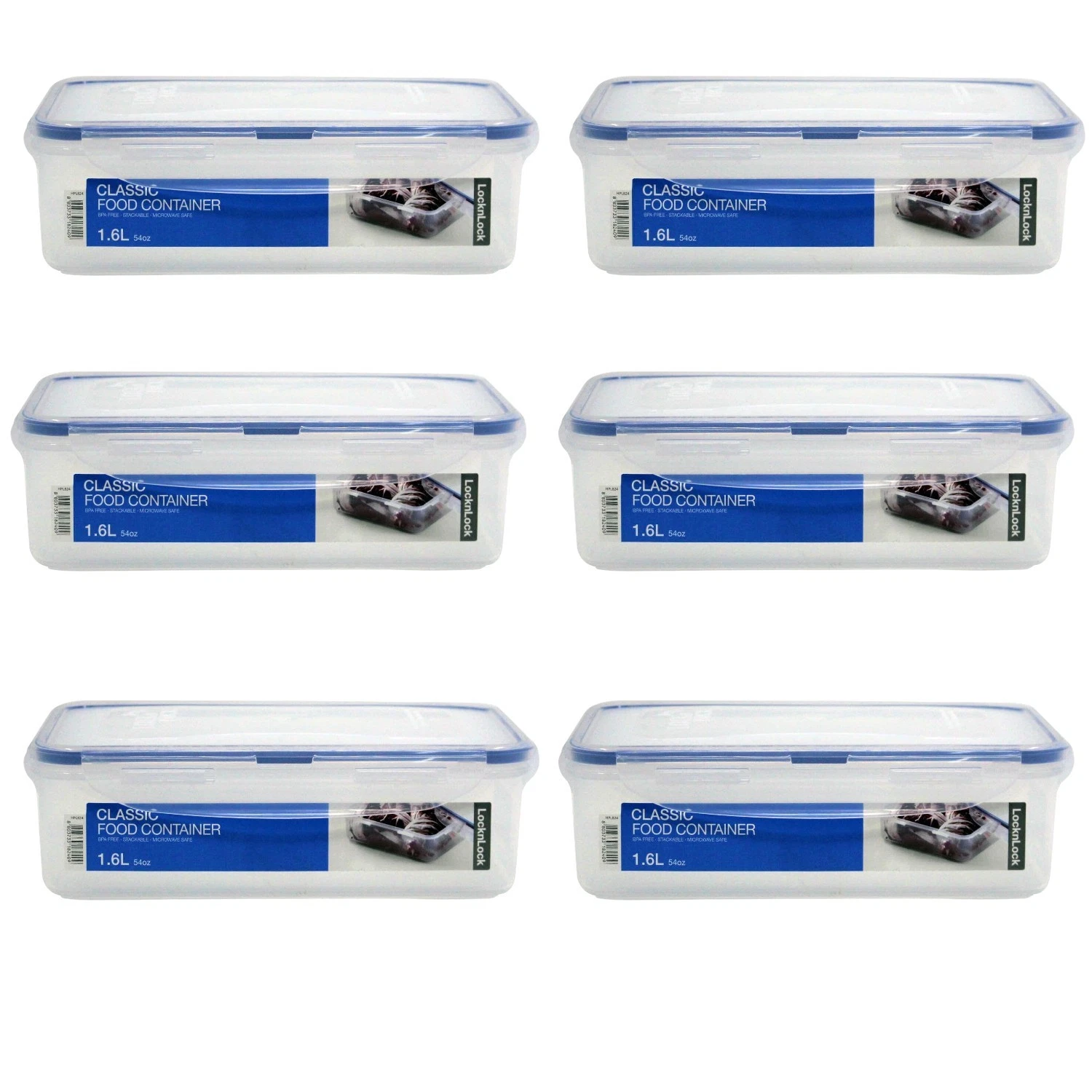 LocknLock Classic Rectangular Airtight Food Storage container box 1.6L 6 Pack