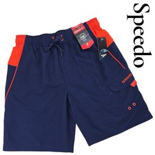 Speedo Mens Volley 20 Swim Trunks Navy Blue Orange UV 50 Medium