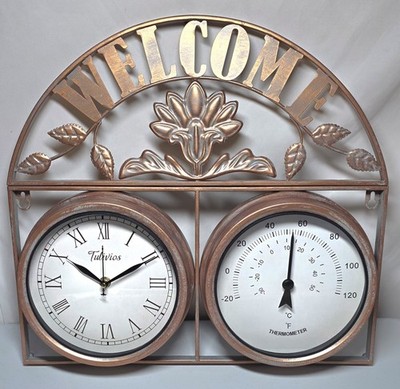 Tulivios Outdoor Waterproof Clock w/Thermometer Bronze TU0016 17'' For Patio