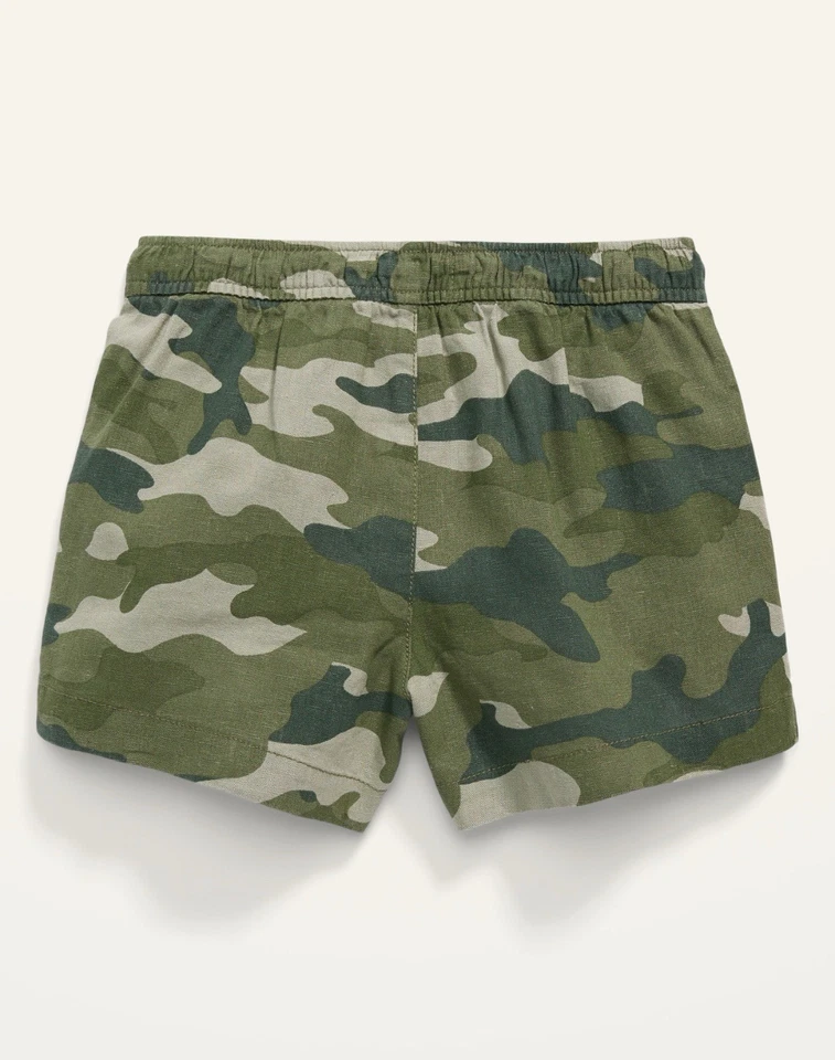 Old Navy Kids Girls XS (5) Green Camo Linen-Blend Shorts ~ Pockets Drawstring - Image 2 of 3