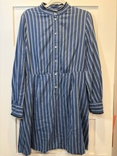 APC Stripped Cotton Shirt Dress 100% Cotton Long Sleeve W/ Pockets Size 40 US8