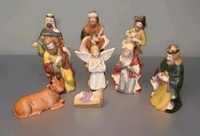 Vintage 9 Piece Christmas Christian Nativity Set Ceramic Figures Measures 1"-6" 